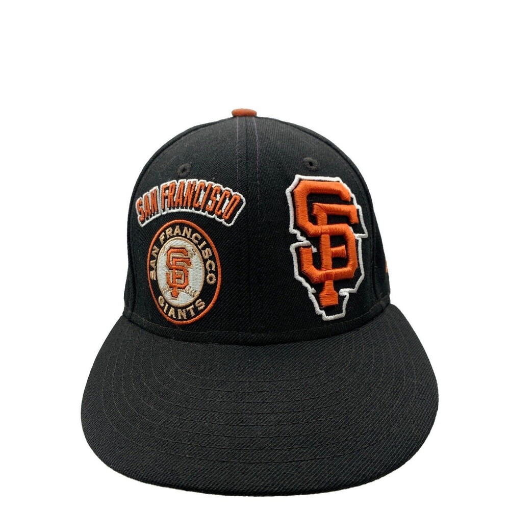 New Era 59FIFTY San Francisco Giants Fitted Hat Cap 7 1/8 Black Wool SF Logo